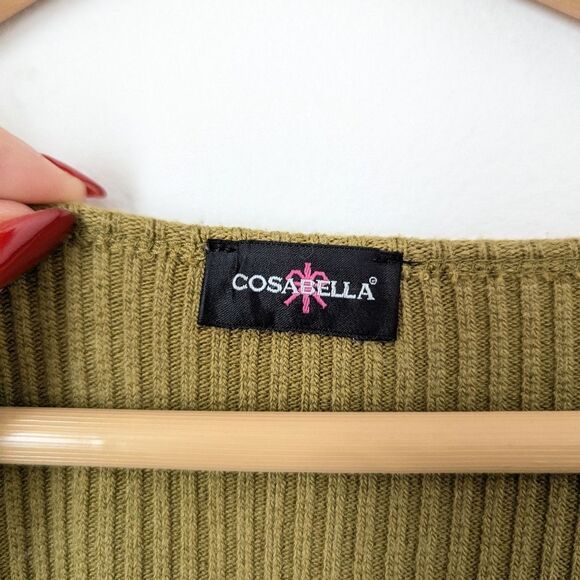 Cosabella Aloe chartruese green Britt ribbed cotton crop top flare pants set - Picture 3 of 10